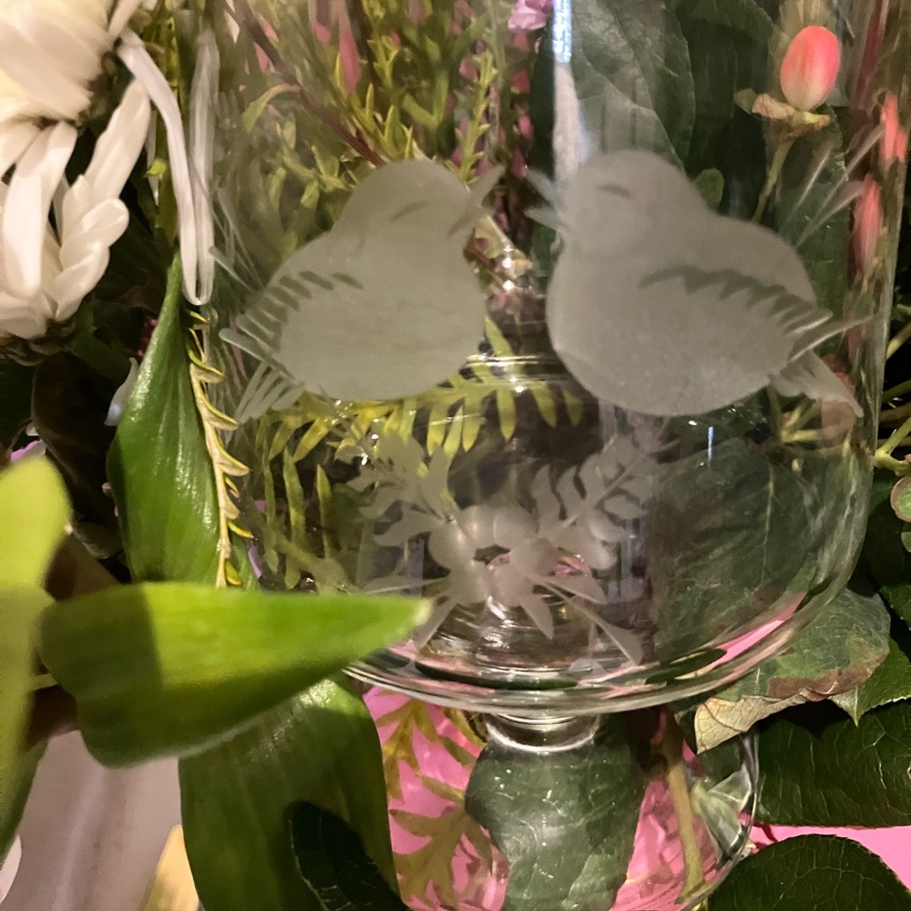 Etched glass Frosted Love Bird Elegant Candy Dish